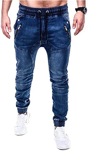 גברים של אריג אצן ג 'ינס זרוק מפשעה הברנש שרוך ג' ינס מכנסיים בציר סקיני רוכסן כיסים ז ' אן מכנסיים