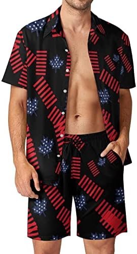 ארהב קנדה דגל קנדה לגברים הוואי הגברים חולצות שרוול קצר ומכנסיים תלבושות חוף קיץ רופפות אימונית כושר