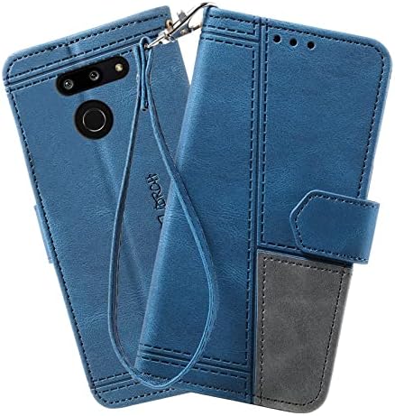 KKEIKO במקרה LG-G8 ThinQ, ארנק תיק עבור LG-G8 ThinQ, עור PU מגנטי עם כיסוי TPU Shockproof הפנים הפגוש, כחול