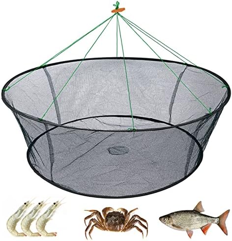 Weisgja רשת דיג מקופלת ניידת, רשת דגים של סרטנים עם חבל דיג, רשת כלוב יציקה ידנית, מלכודת רשת דיג מתקפלת