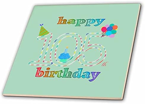 3רוז יום הולדת 105 שמח, קאפקייק עם נר, בלונים, כובע, צבעוני-אריחים