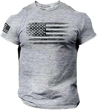 חולצות טריקו לשרוולים קצרים לגברים צמרות כושר שרירים דגל אמריקאי הדפס אילוף פיתוח גוף אימונים