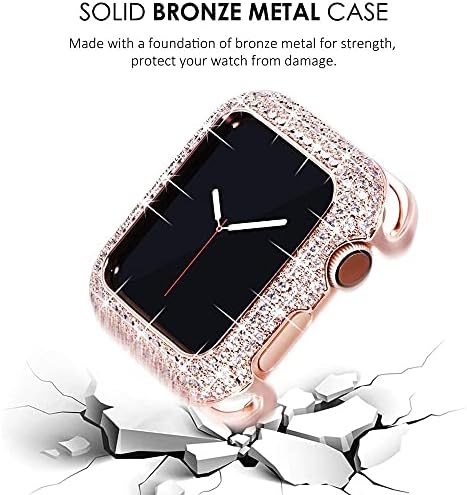 UMCNVV נשים נחושת מגולפות פגוש יוקרה עבור Apple Watch Case Series8 45/44/40 ממ 41/42/38 ממ Diamond Bling Metal