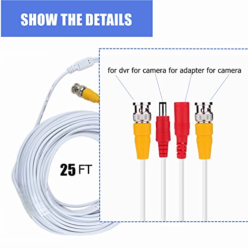 Sllea 25ft Bnc White Video החלפת כבל חוט חשמל לכבל המצלמה SDH-C85100 SDH-C75083