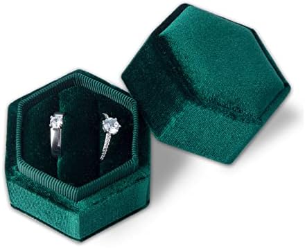 ארגז טבעת קטיפה של קינבום למתנות תכשיטים, ארגז טבעת משושה מחורץ כפול לחתונה של אירוסין חג האהבה מחזיק
