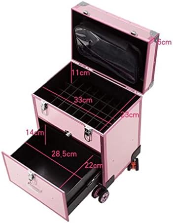 איפור Zhuhw מזוודה מזוודה תיבת אחסון קוסמטיקה קופסה רטרו רטרו איפור מקצועי גלגל עגלה נשיאה