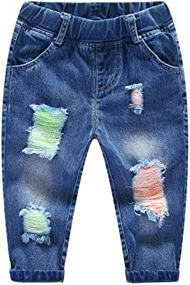 חלל ילדים שחלל תינוק קרע ז'אן, פעוטות אלסטיות במצוקה מכנסי ג'ינס מכנסיים