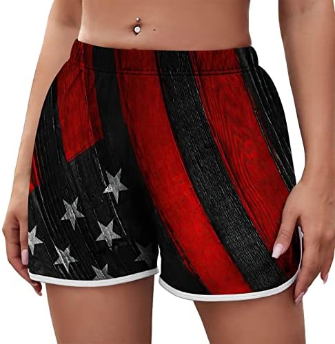 מכנסי שחייה בקיץ LMDUDAN לנשים יום העצמאות של נשים דגל אמריקה הדפסת לוח חוף מזדמן. מכנסיים קצרים