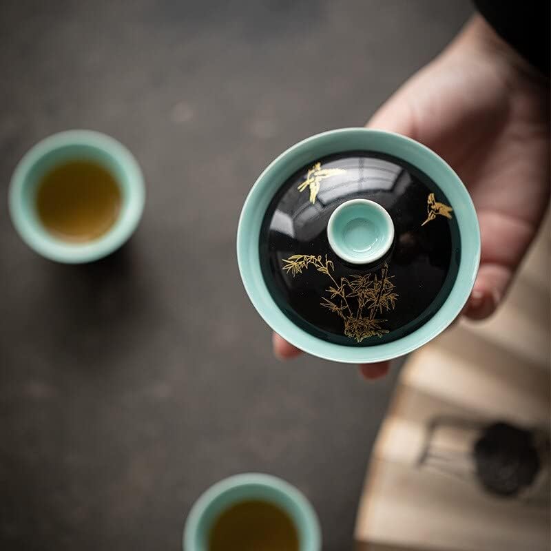 Weershun Ceramic Ceramic Gaiwan לתה Tureen עם מכסה Bamboo Bambao Kung Fu Tea Compons Teapy Chawan Lily