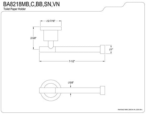 פליז קינגסטון BA8218BB מחזיק נייר טואלט קונקורד, פליז מוברש 7.5 x 2.63 x 2.44