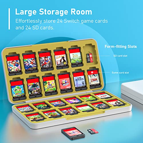 TIMOVO 24 Card Card Card עבור Nintendo Switch OLED 2021/Switch/Switch Lite, 24 מחסנית מחזיק משחק לכרטיסי משחק