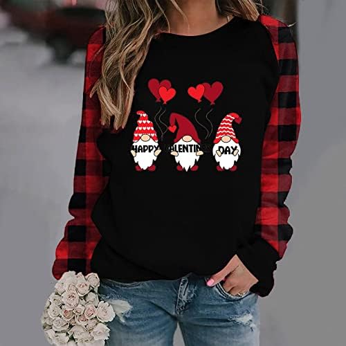 צמרות סוודר משובצות באפלו לאופנת נשים 2023 טיפה של Valentine כתף שחולצות שרוול ארוך אהבה צמרות