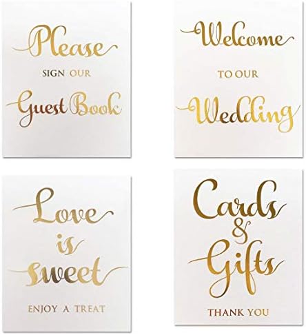 מג ' וצ ' ה זהב חתונה סימנים, 4 חתונה יום כרטיסי סט כרטיסי ומתנות, ברוכים הבאים שלנו חתונה, אנא סימן שלנו ספר
