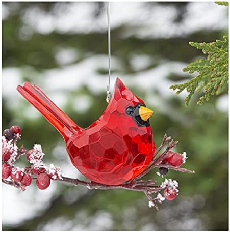 MMS מתנות לקישוט הקרדינל הזיכרון מתנת ציפור אדומה תלויה עיצוב חלון קריסטל, סימן של מבקר משמיים בתוספת כוס יניקה,