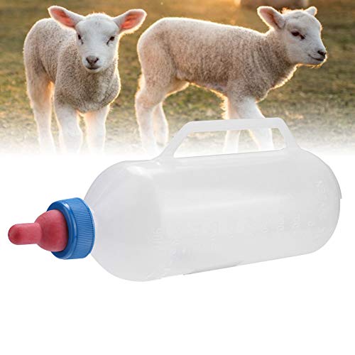 בקבוק חלב כבש, מזין חלב כבש מפלסטיק לבן 1 ליטר עם ידית ופטמה ניתנת להסרה, לכבשי כבשים