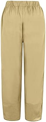 Ceangrtro Elastic Crop רופף פשתן פשתן רגל רחבה מכנסי קפריס לנשים מכנסי קיץ קפרי פאלאצו פלוס מכנסיים מזדמנים בגודל