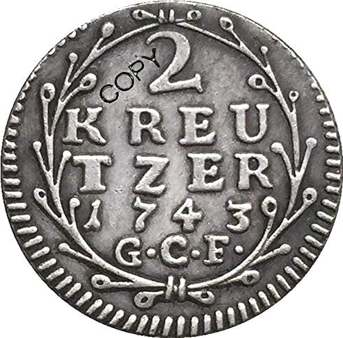 1743 גרמנית 2 Kreutzer - Ludwig VIII מטבעות עותק 18 ממ מתנה מטבע מטבע חידוש Copysewever