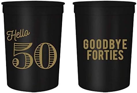 שלום 50 פרידות ארבעים, כוסות מסיבת יום הולדת 50, סט של 12, 16oz שחור ומטאלי אצטדיון זהב 50 כוסות יום