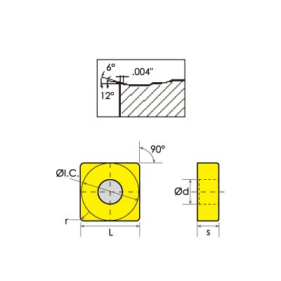 היפ 6001-4433 סנמ ג/דף מרובע-תוספת קרביד מגרפה שלילית, 1/2 אינץ'.0472 רדיוס