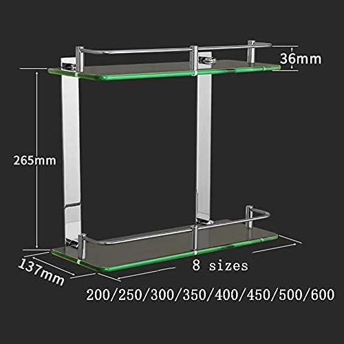 מדף רב -פונקציונלי של YGCBL, מחזיק מארגן רכוב קיר מדף אמבטיה מזג זכוכית מזג נירוסטה 2 שכבות אגרוף/250x137x265