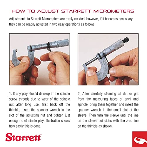 STARRETT 436.1XRL-1 חיצוני מיקרומטר, עצירת מחגר, אגוז מנעול, פרצופי קרביד, טווח 0-1 , 0.001 סיום סיום