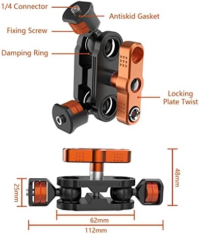 Uorlen mini verticulating זרוע, זרוע קסם עם מחברים כדורים כפולים הרכיבים אביזרים מצלמה