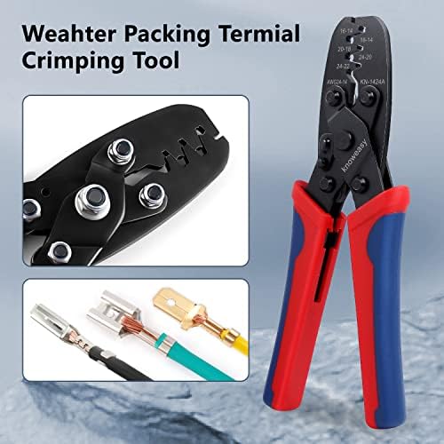 KnoweSy 1424a WeatherPack Crimper - עובד עבור Molex, Delphi, AMP, Tyco, Harley, PC, Automotive - AWG 24-14 כלי