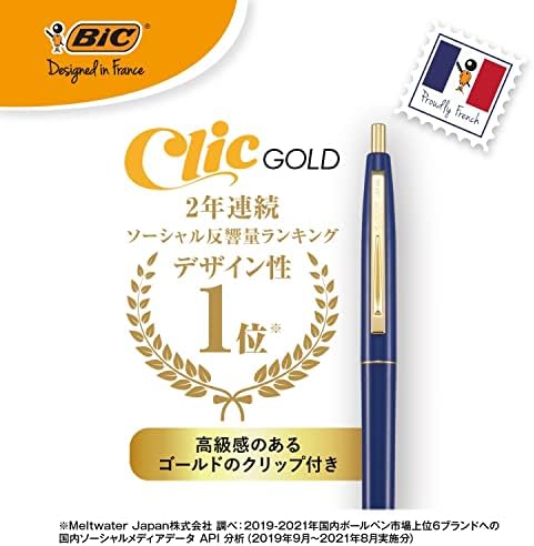 BIC ジャパン גדול CFCGRBL05BLKJ עט כדורי, לחץ על זהב, 0.5, על בסיס שמן, שחור, חלק, כחול מלכותי, 12 חתיכות
