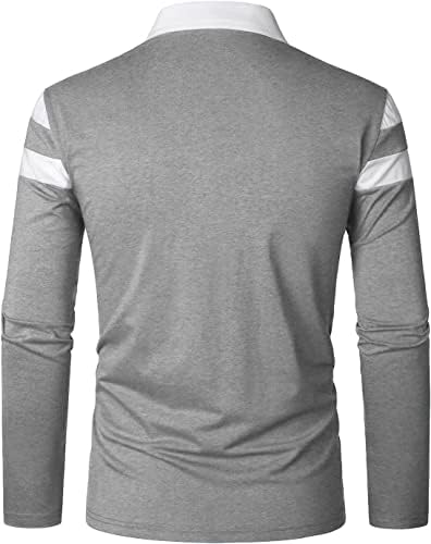 חולצות פולו ארוכות שרוול ארוכות של YTD גברים רבע-רבע-רזה רזה מתאים צוואר דש צוואר בסיסי חולצות כותנה
