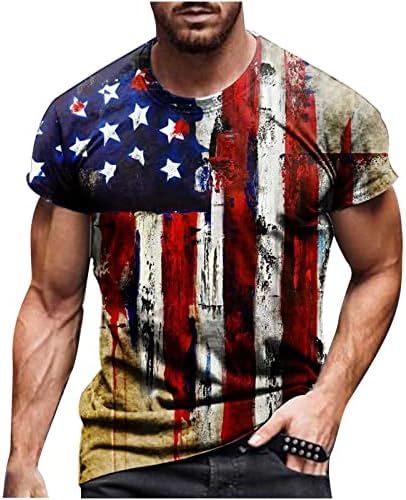 חולצת T דגל אמריקאי של תספיקת גברים אמריקאים צוואר צוואר מזדמן שרוול קצר שרוול פטריוטי טיול
