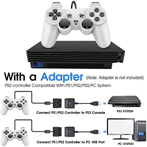 בקר Fiotok Wired Controller התואם לקונסולת PS2 עם ג'ויסטיק משודרג/הלם כפול/עם 2.2 מ 'כבל PS2 GAMEPAD מרחוק