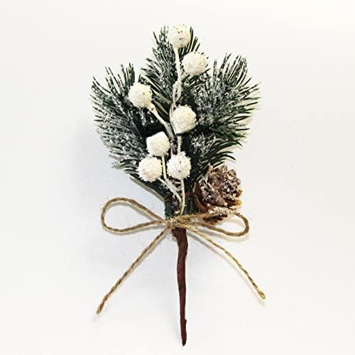 OURONA 2 חבילה לחג המולד אורן מחט חרוטים, חיקוי פירות חג מולד קישוט, עץ מחט אורן, זר שלג אדום פירות
