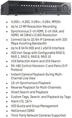 HikVision DS-9664NI-I8-42TB 64-ערוץ 4K 12MP HikConnect DDNS VCA אזעקה NVR חכם עם קלט/פלט אזעקה, תמיכה בפשיטה