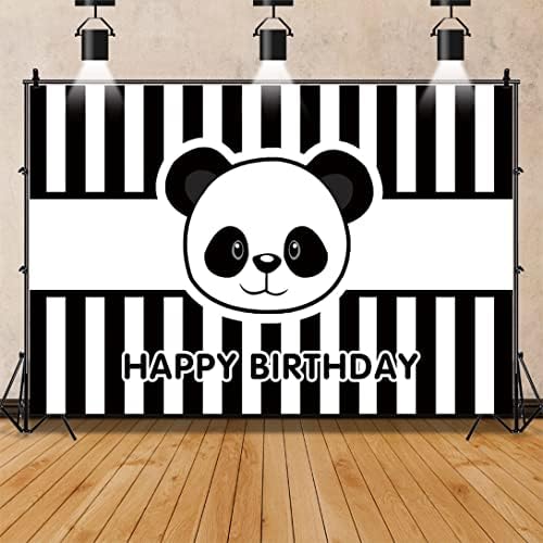 רניס 5 על 3 רגל קריקטורה פנדה יום הולדת שמח רקע שחור ולבן פס תינוק מקלחת חמוד תמונה צילום רקע ילדים