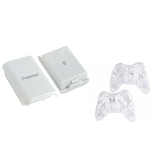 מארז קריסטל ברור+מעטפת חבילת סוללה לבנה עבור בקר אלחוטי של Xbox 360