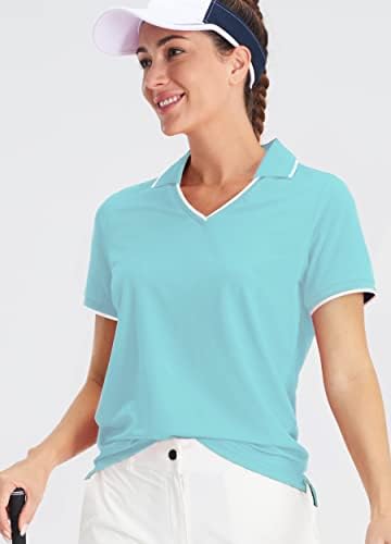 חולצות פולו גולף לנשים של Hiverlay לנשים UPF 50+ אימון שרוול קצר V Tennis Tennis מפעיל חולצות טריקו מהירות