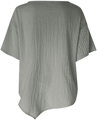 חולצות סקסיות של Xiloccer חולצות נשים בצבע אחיד חולצות צוואר שרוול קצר שרוול כותנה פשתן טי קיץ