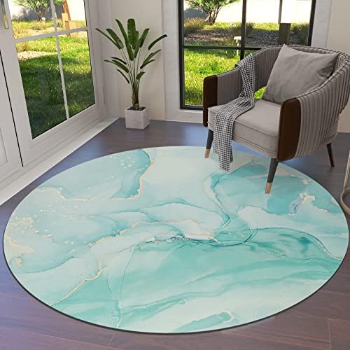 שטיח שטח עגול גדול לחדר שינה בסלון, שטיחים 4ft ללא החלקה לחדר ילדים, דפוס שיש מינימליסטי צהבה שטיחים שטיחים