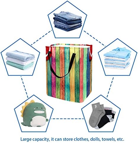 סל כביסה מתקפל בהדפס עץ צבעוני, סלי כביסה עמידים למים 60 ליטר אחסון צעצועי כביסה לחדר שינה