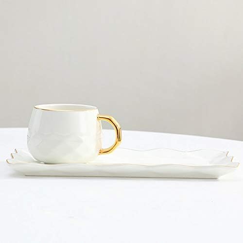 סט כוס קפה קרמיקה נורדי כפית ומגש, כוס תה עם דפוס יהלום, כוס ארוחת בוקר וסט נוגד, ספל, מתאים לקפה, תה, מיץ, חלב