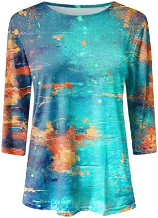 צמרות אביב נשים הדפסת צוואר עגול רופף מזדמן שבע שרוול חולצת טריקו משקל קל משקל 2023 חולצה טוניקה