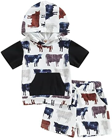 פעוט תינוקות בנים קיץ בגדים מערביים תלבושות הדפסת פרה עם שרוול קצר שרוול קצר מכנסיים קצרים 2 יחידות חליפה