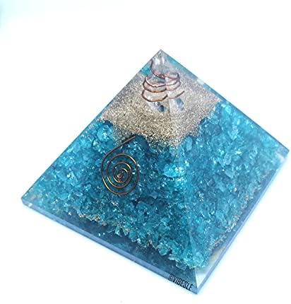 Vibesle כחול אוניקס אבן פירמידה אורגון עם מצביע קריסטל ופרח חיים סמל להגנת EMF פירמידות צ'אקרה איזון גנרטור