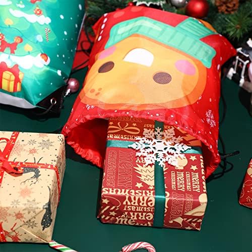 10 חתיכות שרוך מתנה לחג המולד שקיות גדולות 15.7 על 13.7 אינץ ' תרמיל גלישת חג המולד עם שרוך