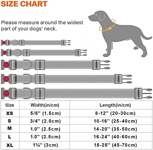 Taglory צווארון כלבים רפלקטיבי עם אבזם נעילת בטיחות, צווארוני חיית מחמד ניילון מתכווננים לכלבים גדולים,