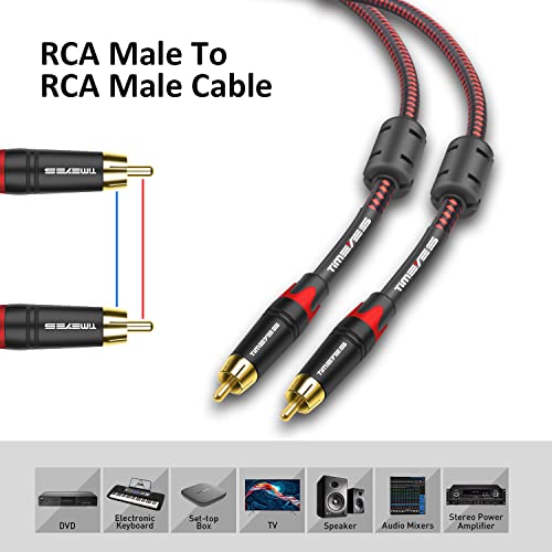 Timeyes 10ft RCA לכבל RCA, כבל כבל מתאם RCA, חוט רמקול רמקול רמקול מצופה זהב מצופה זהב, זכר RCA STEREO