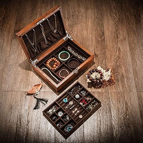 WQLYK טהור עץ שכבתי תכשיטים תכשיטים תכשיטים תכשיטים תכשיטים קופסת אוסף קופסת אחסון עם מנעול
