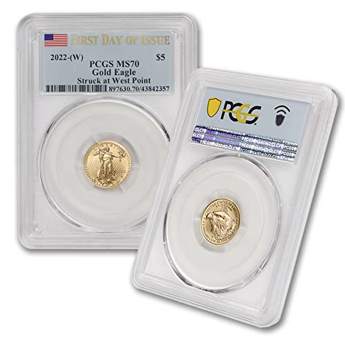 2022 אין סימן מנטה 1/10 עוז זהב אמריקאי איגל MS-70 מאת Mint State Gold 5 $ PCGs MS70