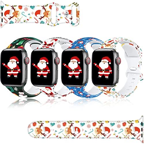 4 להקות צפייה בחג המולד לחג המולד להקת Apple Watch Ultra SE סדרה 8/7/6/5/4/3/2/1 נשים גברים 38 ממ 40 ממ 41