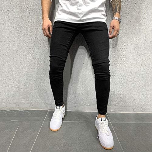 מכנסיים מזדמנים רזים של גברים ג'ינס כושר נמתח פיתוח גוף מוצק עור מכנסי ספורט באורך מלא